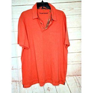 Tailor Vintage Peach XL 1/4 Button Up Pullover Polo Linen Short Sleeve Shirt